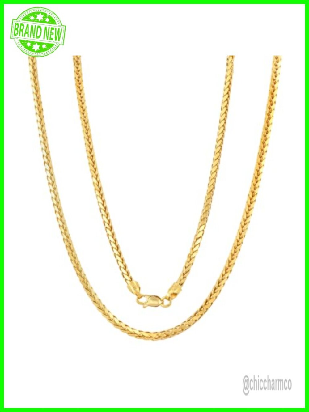 14K Real Gold Foxtail Spiga Wheat Chain Necklace Lobster Clasp